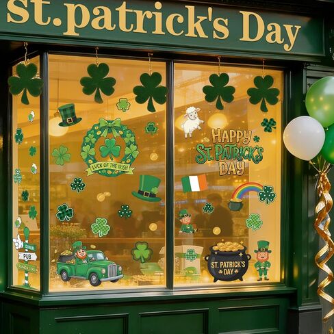 9 Sheets St. Patrick's Day Window Clings Double Sided Reusable St. Patrick's Day Window Decals Stickers for Irish Festival Holiday Party Shop Glass Display Decoration in Kuwait