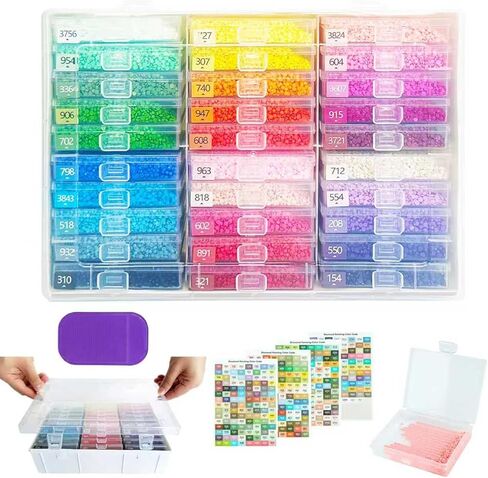 30pcs صواني تخزين فن الماس مع أغطية الماس مربع تخزين اللوحات مع ملصقات كاملة اللون الملحقات اللوحة الماس مربع منظم للفنون in Kuwait