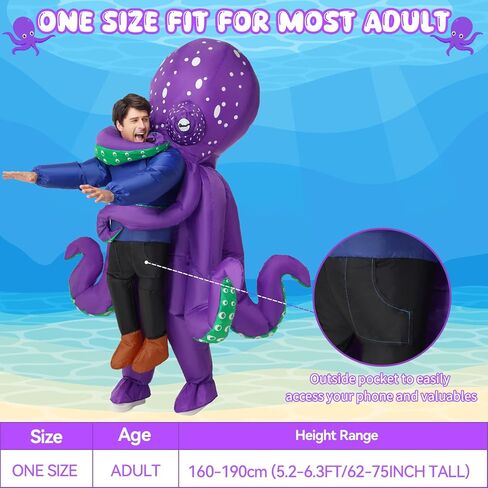 زي الأخطبوط القابل للنفخ للبالغين، زي مخلوق البحر القابل للنفخ للنساء والرجال، أزياء الهالوين المضحكة لحفلات الهالوين التنكرية in Kuwait