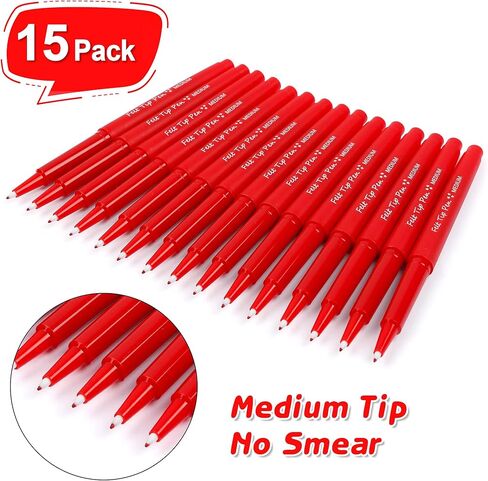 Lelix Felt Tip Pens, 15 Red Pack, 0.7mm Medium Point, Felt Tip Markers Pens for Journaling, Writing, Note Taking, Planner, Perfect for School Office and Art Supplies in Kuwait