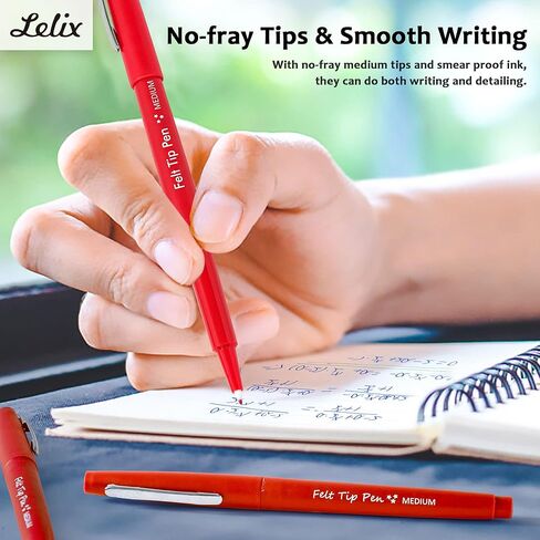 Lelix Felt Tip Pens, 15 Red Pack, 0.7mm Medium Point, Felt Tip Markers Pens for Journaling, Writing, Note Taking, Planner, Perfect for School Office and Art Supplies in Kuwait