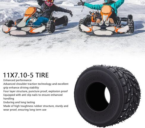 إطار 11x7.10-5، إطار ثلجي مطاطي مضاد للانزلاق بدون أنبوبة من Go Kart مع مسامير مضادة للانزلاق لدراجات الانجراف وعربات الذهاب in Kuwait