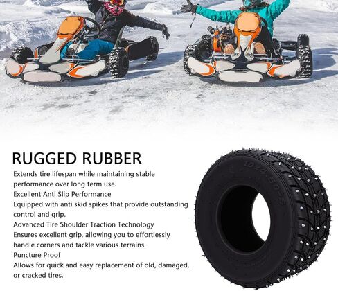 Go Kart Tubeless Tire, 10x4.50 5-Non Slip Front Wheel Tire with Anti Skid Spikes for Snow Off Road Drift Trikes Go Karts in Saudi Arabia
