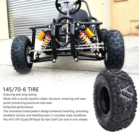 Diydeg 145 70 6 Tire, High Performance Rubber Tire for ATV UTV Quad Off Road Go Kart Cart, with Innovative Tread Pattern for Enhanced Traction and Durability in Saudi Arabia