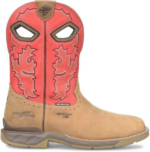 PHANTOM RIDER DOUBLE-H Henly 11" Waterproof Square Composite Toe Roper Boots for Men with Atlantic Real Leather Vamp and Goji Berry Red Leather Shaft, Red - 11.5 2E in Saudi Arabia