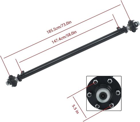 labwork 6000Lbs 6 Lug Trailer Axle 73 Inch Hub Face 58 Inch Spring Center 6 x 5.5 Bolts for Light Duty Trailers in Saudi Arabia