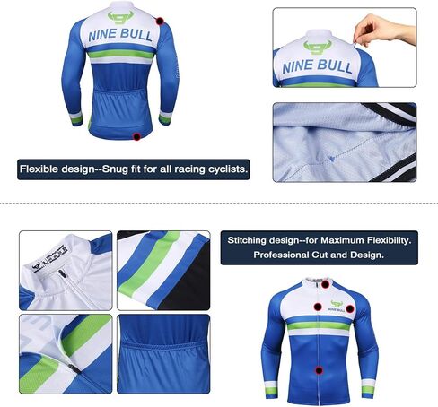 طقم جيرسي لركوب الدراجات للرجال - قميص عاكس للضوء سريع الجفاف لركوب الدراجات وسروال طويل مبطن ثلاثي الأبعاد لركوب الدراجات وأكمام طويلة أزرق in Kuwait