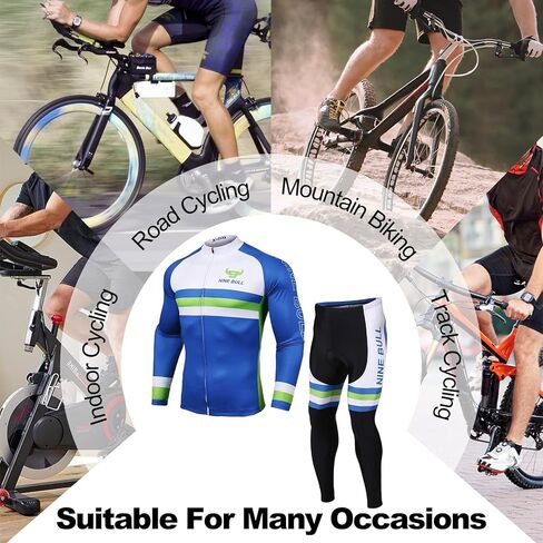 طقم جيرسي لركوب الدراجات للرجال - قميص عاكس للضوء سريع الجفاف لركوب الدراجات وسروال طويل مبطن ثلاثي الأبعاد لركوب الدراجات وأكمام طويلة أزرق in Kuwait