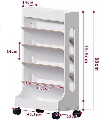 Mobile Bookshelf,Wooden Rolling Storage Cart with Wheels - Bright White Book Shelf Orga for Bedroom, Living Room, Home & School - Versatile Magazine Rack & Book Cart in Saudi Arabia