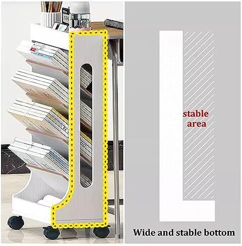 Mobile Bookshelf,Wooden Rolling Storage Cart with Wheels - Bright White Book Shelf Orga for Bedroom, Living Room, Home & School - Versatile Magazine Rack & Book Cart in Saudi Arabia