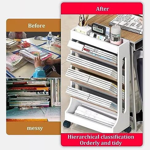 Mobile Bookshelf,Wooden Rolling Storage Cart with Wheels - Bright White Book Shelf Orga for Bedroom, Living Room, Home & School - Versatile Magazine Rack & Book Cart in Saudi Arabia