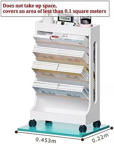 Mobile Bookshelf,Wooden Rolling Storage Cart with Wheels - Bright White Book Shelf Orga for Bedroom, Living Room, Home & School - Versatile Magazine Rack & Book Cart in Saudi Arabia