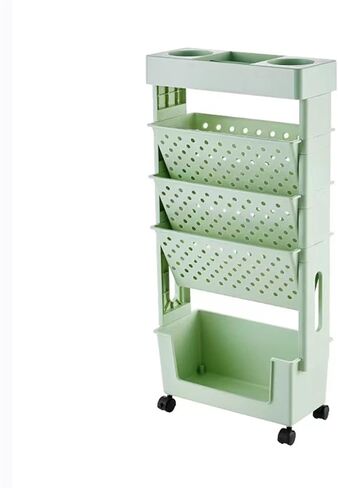 Mobile Bookshelf,5-Tier Rolling Book Cart - Mobile Bookshelf on Wheels, Versatile Magazine Rack & File Orga, Space-Saving Utility Trolley for Easy Storage & Organization in Saudi Arabia