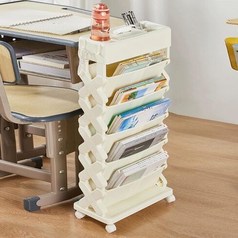Mobile Bookshelf,6-Tier Rolling Book Cart with Removable Shelves - Large Capacity Mobile Orga for Home & Office - Practical Library Storage Solution for Books & Supplies in Saudi Arabia