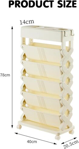 Mobile Bookshelf,6-Tier Rolling Book Cart with Removable Shelves - Large Capacity Mobile Orga for Home & Office - Practical Library Storage Solution for Books & Supplies in Saudi Arabia