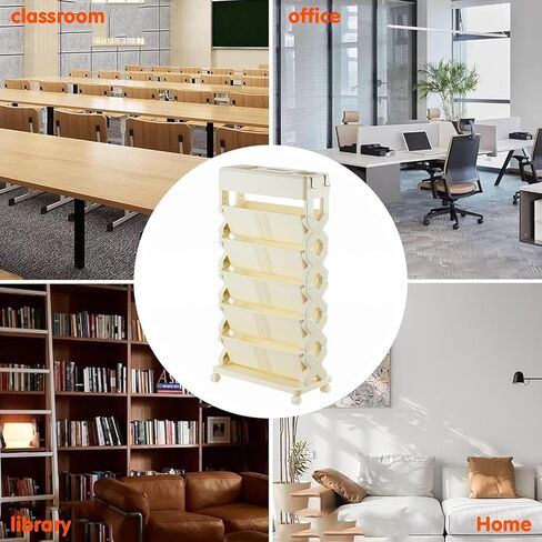 Mobile Bookshelf,6-Tier Rolling Book Cart with Removable Shelves - Large Capacity Mobile Orga for Home & Office - Practical Library Storage Solution for Books & Supplies in Saudi Arabia
