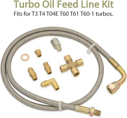 Stainless Steel Turbo Oil Feed Line Kit & Return Line Kit - 1/8 NPT 4AN Oil Feed Line Fit for T3, T4, T3/T4, T04E, T70, T66, T67, GT35, GT45 - Complete Oil Drain Line Set in Saudi Arabia