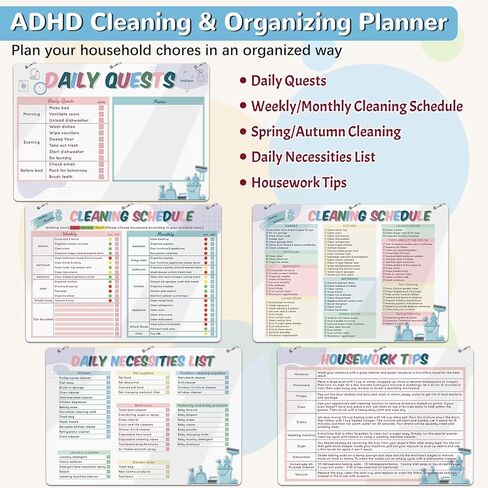مخطط تنظيف ADHD - مخطط عمل الثلاجة المغناطيسي القابل لإعادة الاستخدام، جدول التنظيف البصري المنخفض وقائمة المراجعة، يساعدك على بدء وبناء الإجراءات الروتينية مخطط تنظيف وتنظيم ADHD - 8.3 بوصة × 11.7 بوصة in Kuwait
