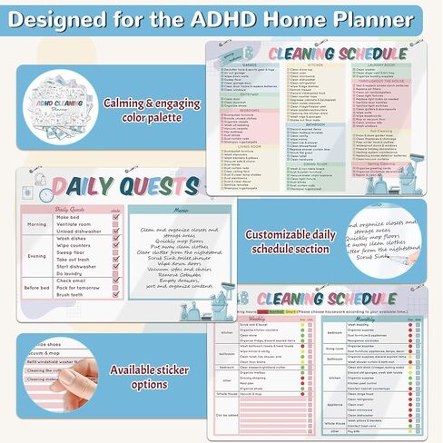 مخطط تنظيف ADHD - مخطط عمل الثلاجة المغناطيسي القابل لإعادة الاستخدام، جدول التنظيف البصري المنخفض وقائمة المراجعة، يساعدك على بدء وبناء الإجراءات الروتينية مخطط تنظيف وتنظيم ADHD - 8.3 بوصة × 11.7 بوصة in Kuwait