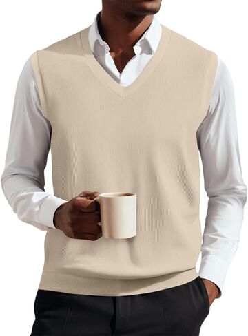 Mens Sweater Vests Casual Sleeveless V Neck Knit Pullover Plus Size Loose Fit Business Formal Waistcoat in Saudi Arabia