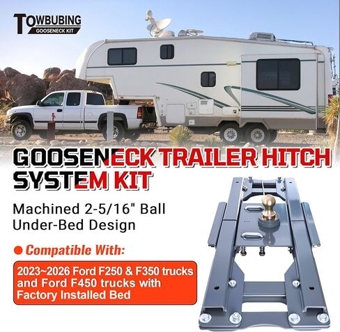 طقم وصلة ربط المقطورة Gooseneck كرة قابلة للطي GNRK1123 متوافقة مع شاحنات Ford F250 وF350 2023−2026، وشاحنات Ford F450 مع سرير مثبت في المصنع، 30,000 رطل GTW، كرة 2-5/16 بوصة in Kuwait
