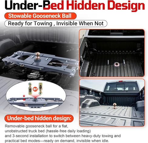 طقم وصلة ربط المقطورة Gooseneck كرة قابلة للطي GNRK1123 متوافقة مع شاحنات Ford F250 وF350 2023−2026، وشاحنات Ford F450 مع سرير مثبت في المصنع، 30,000 رطل GTW، كرة 2-5/16 بوصة in Kuwait