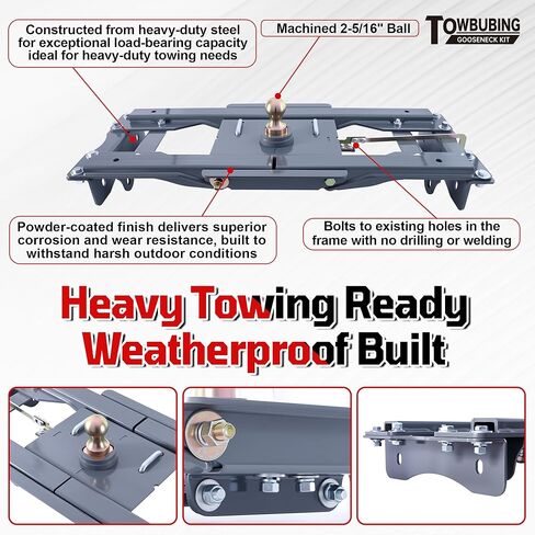 طقم وصلة ربط المقطورة Gooseneck كرة قابلة للطي GNRK1123 متوافقة مع شاحنات Ford F250 وF350 2023−2026، وشاحنات Ford F450 مع سرير مثبت في المصنع، 30,000 رطل GTW، كرة 2-5/16 بوصة in Kuwait