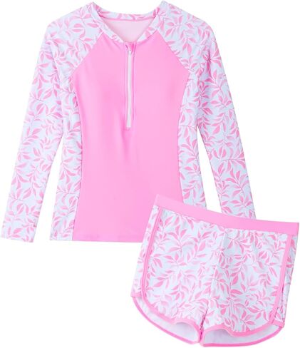Happy Cherry Girls Two Piece Rash Guard Swimsuit Floral UPF 50+ Swim Set Summer Beach Swimwear 8-12T in Saudi Arabia