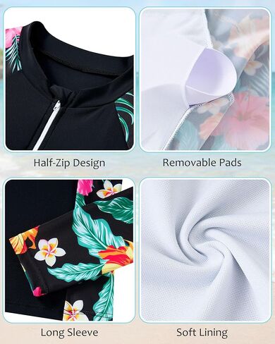 ملابس سباحة TUONROAD للفتيات من Rash Guard مكونة من قطعتين بأكمام طويلة مبطنة لباس سباحة للفتيات المراهقات 11-16 سنة in Kuwait
