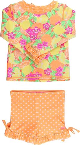 RuffleButts Girls UPF50+ Long Sleeve Rash Guard Ruffle Shorts 2-Piece Swimsuit in Saudi Arabia