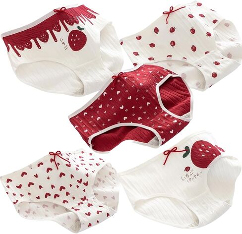 Women’s Cute Panties 5 Pack, Strawberry Heart Lace Soft Breathable Kawaii Mid-Rise Underwear Briefs for Girls in Saudi Arabia