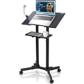 Pyle Lectern Podium Stand | Adjustable Height Top Shelf, Bottom Shelf w/Smooth Rubber Wheels & Metal Brakes | Mobile Standing Desk w/LED Light for Classrooms & Presentations | Portable Rolling Table in Kuwait