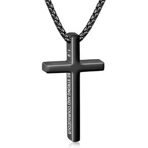 Avotto Easter Basket Stuffers -316L Stainless Steel Bible Verse Cross Necklace Religious Gifts for Men Kids Teen Boys, Silver/Gold/Black Sturdy Box Chain with Inspirational Cross Pendant 18+2Inch in Saudi Arabia