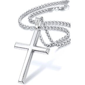 Italian 925 Sterling Silver Cross Necklace for Men Boys, 18k Gold Plated/Sterling Silver Mens Cross Necklace with 3mm Stainless Steel Wheat Chain, Jewelry Gifts for Men 18 20 22 24 26 Inch in Saudi Arabia