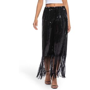 MISI CHAO Sequin Fringe Pants Sparkly Glitter High Waisted Wide Leg Bottom Trousers Disco Party Clubwear for Women in Saudi Arabia