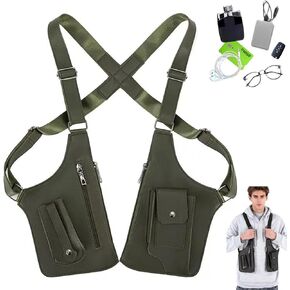Tactical Double Shoulder Armpit Bag,Anti-Pickpocket Hidden Strap Wallet,Adjustable Leather Armor Crossbody Pack Multi-Pocket in Kuwait