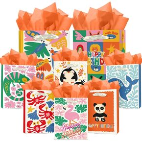 qiqee Christmas Gift Bags Set of 10 - White Bags with Red and Green Puppet Design(2PCS Large 5.5"x10.2"x13", 4PCS Medium 4.3"x 7.7"x 9.6", 4PCS Small 2.4"x 4.7"x 6.3", 30PCS Tissue Paper as a gift.) in Saudi Arabia