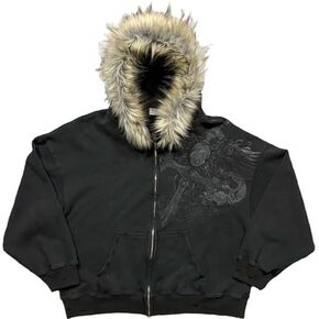 Grunge Clothes Unisex Y2k Top Vintage Jacket Zip Up Hoodies Printed Long Sleeve Hoodie Fur Collar Fashion Outgoing in Saudi Arabia