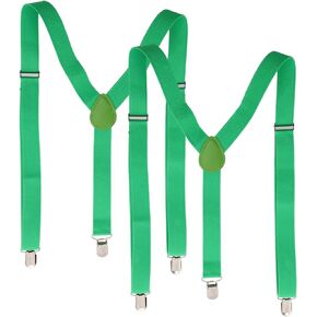 2pcs Saint Patrick's Celebration Green Suspenders for Men Heavy Duty Elastic Strap Adjustable Suit and Jean Pant Braces Accessory for Holiday Party in Saudi Arabia