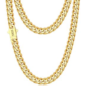 Italian 7mm Real 925 Sterling Silver Miami Cuban Link Chain Necklace for Men Boys, 18K Gold /925 Sterling Silver Chain Necklace for Men - Jewelry Gifts for Man 18 20 22 24 26 Inch in Saudi Arabia