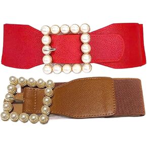 XiFiMak Women's Large Pearl-Buckle Elastic Waist Belt Elegant Wide Girdle for Dress Skirs Shirt in Saudi Arabia