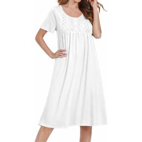 Ekouaer Cotton Nightgowns for Women Short Sleeve House Dress Pleated Night Gown Button Sleep Shirt Ladies Nightdress in Kuwait