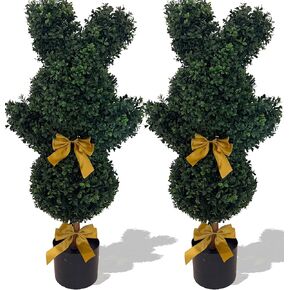 36 بوصة الاصطناعي على شكل أرنب توبياري كرة مزدوجة شجرة وعاء عيد الفصح مقاومة للأشعة فوق البنفسجية Bowknot فو خشب البقس نبات توبياري لديكور الشرفة في الهواء الطلق / داخلي 2 حزمة in Kuwait