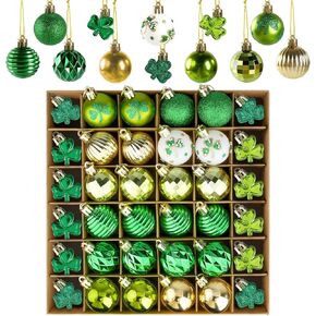 St Patrick's Day Shamrocks Ball Ornament Set, 36Pcs Green Gold Good Luck Clover Decorative Hanging Ball Ornaments Trefoil Hanging Bauble for Tree Table Shelf Home Decor Irish Decor in Saudi Arabia
