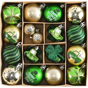 DecorbyHannah St Patricks Day Decorations Shamrock Irish Tree Ornaments Set, 21ct Small Green Gold St. Patrick's Day Shatterproof Good Luck Clover Hanging Ball Ornaments for Christmas Party Spring in Saudi Arabia