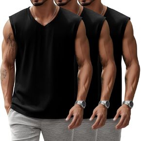 3 Pack Mens V Neck Tank Tops 95% Cotton Sleeveless Big and Tall Muscle Cut Off Shirts Gym Workout Tee in Kuwait