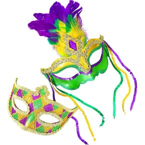 Mega-L 2Pack Masks for Mardi Gras Set,Feather Mask Outfit for Women and Men,Accessories Masks for Couples in Mardi Gras,Perfect for Fat Tuesday Party Decorations,Carnival Parade,Masquerade Party Favor in Saudi Arabia