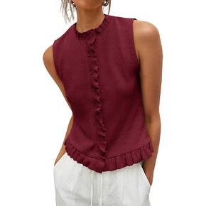 Saodimallsu Womens Sleeveless Sweater Vest Ruffle Button Down Knit Tank Top Summer Trendy Going Out Vest Tops in Kuwait