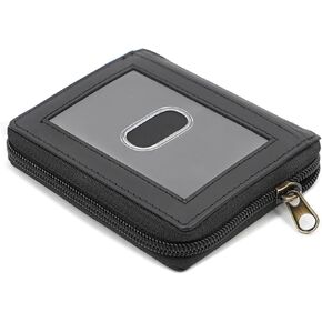 Zip Around Leather Card Wallet with Inserts - RFID Blocking Credit Card Organizer with 20 Sleeves, Top-Loading Card Access, ID Window & Bill Compartment - Genuine Cow Leather (Black) in Saudi Arabia