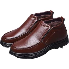 Men's Leather Casual Shoes for Winter Commuting, Slip-Resistant Sole with Thermal Lining, Business and Leisure Dress Footwear in Saudi Arabia